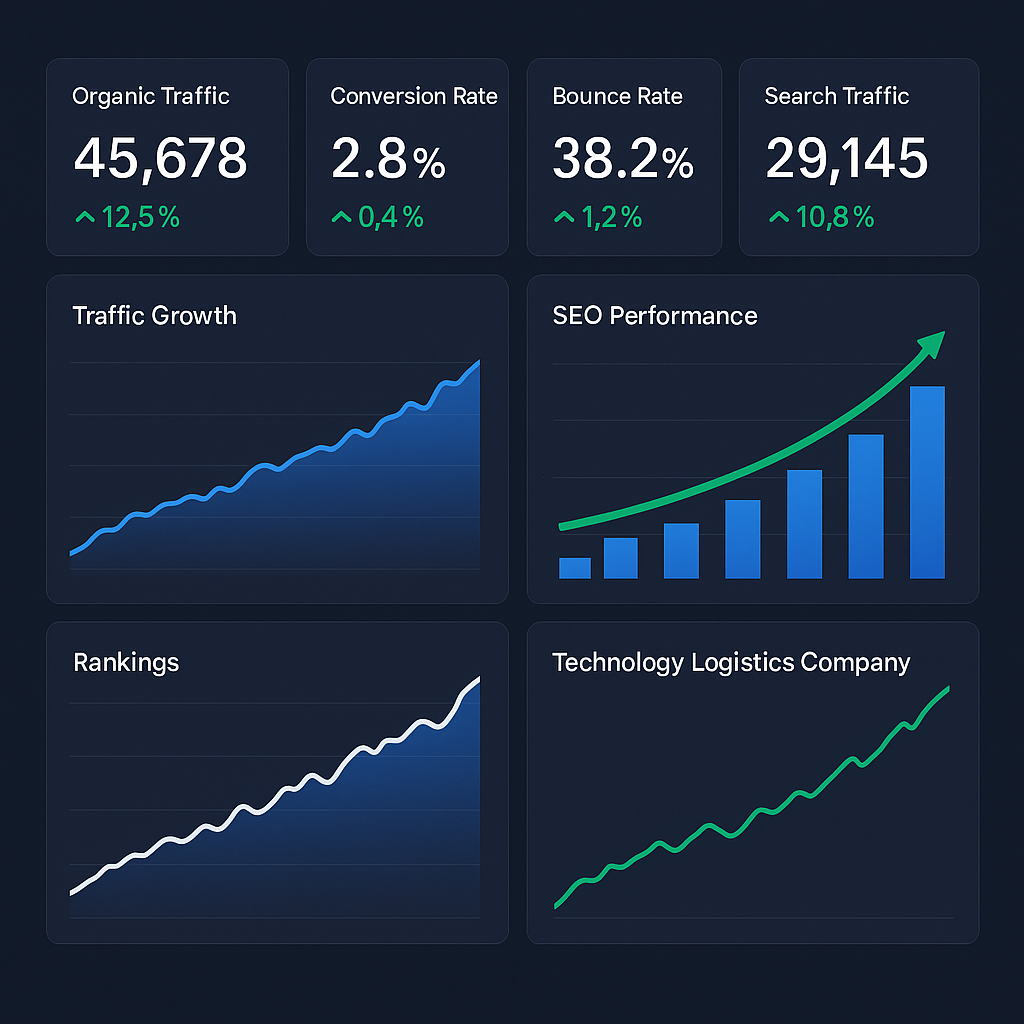 Dashboard analítico moderno mostrando métricas de